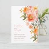 Moderne Hochzeit mit Orangenpfirsich Einladung (Stehend Vorderseite)