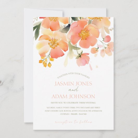 Moderne Hochzeit mit Orangenpfirsich Einladung (Vorderseite)