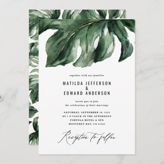 Moderne Hochzeit mit Palmenblättern Ankündigung (Vorne/Hinten)