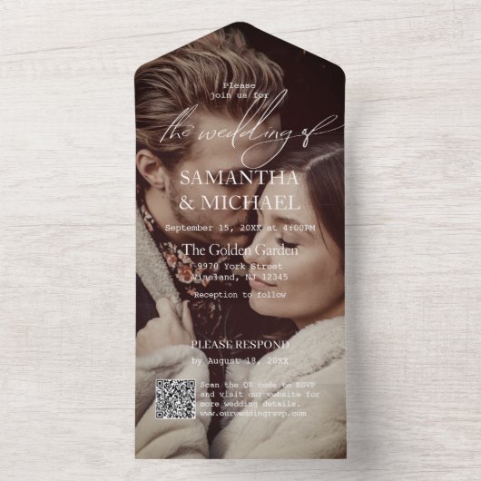 Moderne Hochzeit mit QR Code UAWG Foto All In One Einladung (Innen Boden)