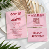 Moderne Hochzeit mit rosa QR-Code RSVP Karte