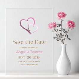 Moderne Hochzeit mit rosa und weißen Herzen Acryleinladungen