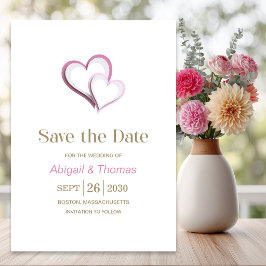 Moderne Hochzeit mit rosa und weißen Herzen Save The Date