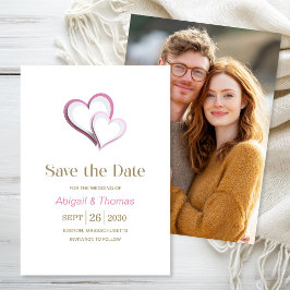 Moderne Hochzeit mit rosa und weißen Herzen Save The Date