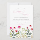 Moderne Hochzeit mit rosa Wildblumen Einladung (Vorderseite)