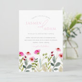 Moderne Hochzeit mit rosa Wildblumen Einladung (Stehend Vorderseite)