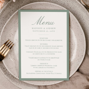 Moderne Hochzeit mit sagegrünem Rahmen Menükarte