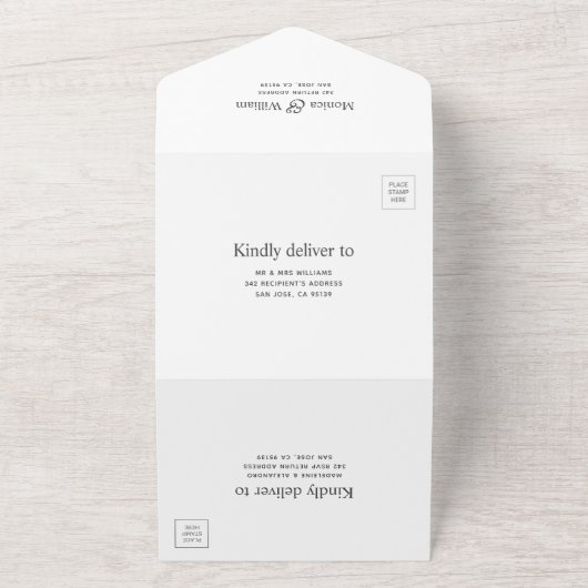 Moderne Hochzeit mit schwarz-weiß-Grafik All In One Einladung (Außenbereich)