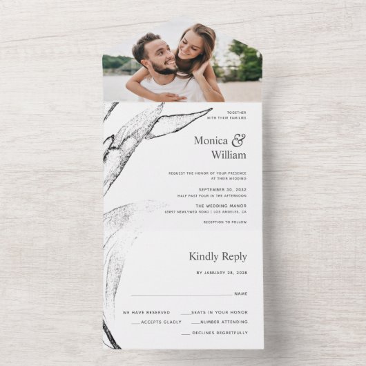 Moderne Hochzeit mit schwarz-weiß-Grafik All In One Einladung (Innen Boden)