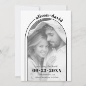 Moderne Hochzeit mit Schwarz-weißem Bogen und Foto Save The Date (Vorderseite)
