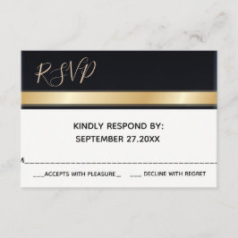 Moderne Hochzeit mit Schwarz-weißem Gold und RSVP Karte