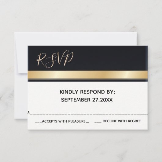 Moderne Hochzeit mit Schwarz-weißem Gold und RSVP Karte (Vorderseite)