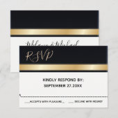Moderne Hochzeit mit Schwarz-weißem Gold und RSVP Karte (Vorne/Hinten)