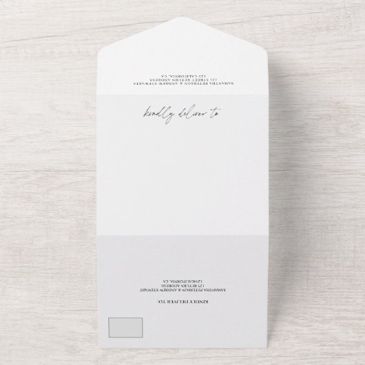 Moderne Hochzeit mit Schwarz-weißer Eleganz All In One Einladung (Außenbereich)