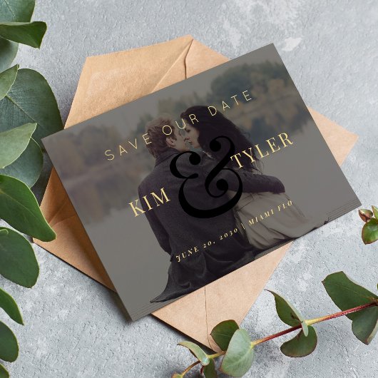 Moderne Hochzeit mit schwarzem Foto Save The Date