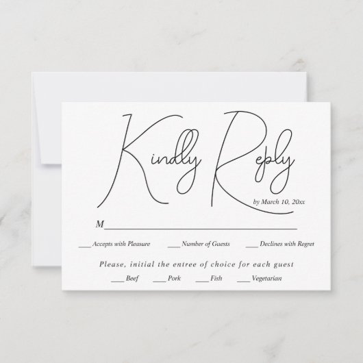 Moderne Hochzeit mit schwarzer Schrift RSVP Karte (Vorderseite)