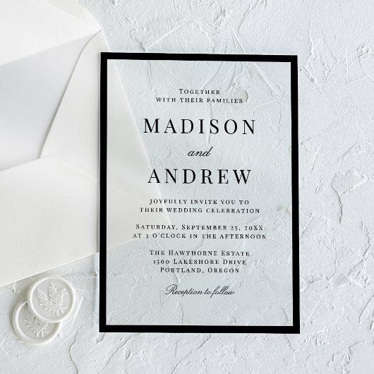 Moderne Hochzeit mit schwarzer Umrandung Acryleinladungen