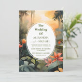 Moderne Hochzeit mit tropischem Grün Einladung (Stehend Vorderseite)