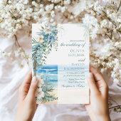 Moderne Hochzeit mit tropischem Strand und Blumens Einladung