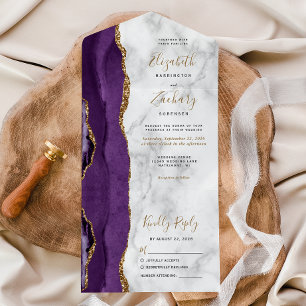 Moderne Hochzeit mit violettem Gold-Achat-Marmor All In One Einladung