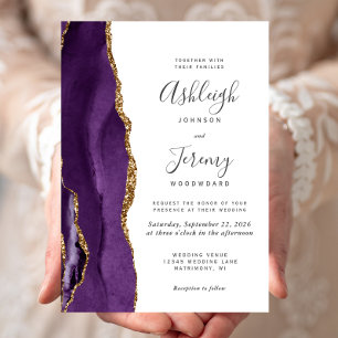 Moderne Hochzeit mit violettem Goldachat Einladung