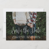 Moderne Hochzeit mit weißer Schrift Save The Date (Vorderseite)