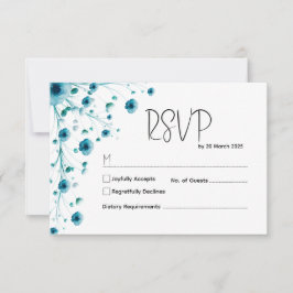 Moderne Hochzeit mit weißer und blauer Blüte RSVP Karte