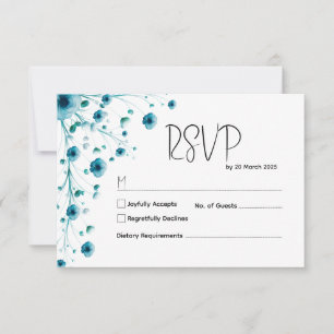 Moderne Hochzeit mit weißer und blauer Blüte RSVP Karte