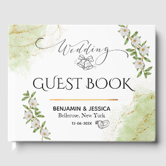 Moderne Hochzeit mit weißer und grüner Wasserfarbe Gästebuch