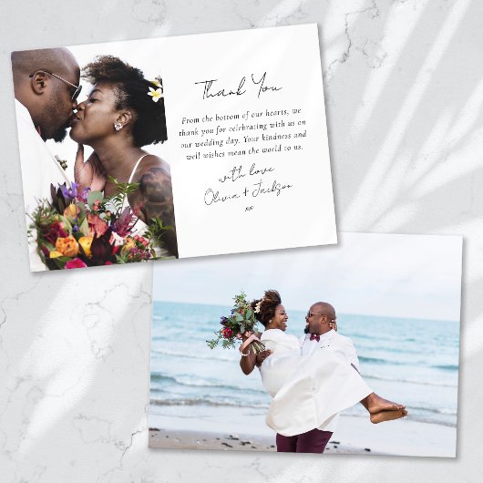 Moderne Hochzeit mit zwei Fotos Dankeskarte