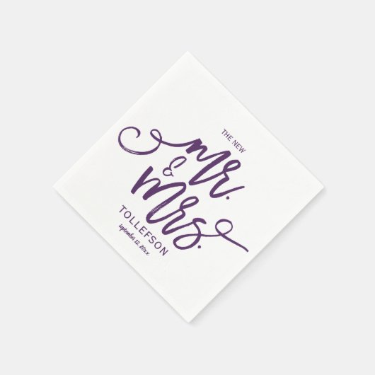 Moderne Hochzeit Napkins | Pinselschrift (Plum) Serviette (Ecke)