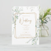 Moderne Hochzeit QR Code RSVP mit Grünpflanzen Einladung (Stehend Vorderseite)