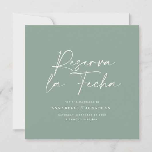 Moderne Hochzeit Reserva la Fecha sage grün Save The Date (Vorderseite)