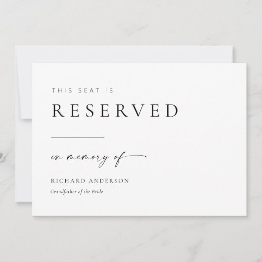 Moderne Hochzeit reserviert Platz im Gedenken an d (Vorderseite)