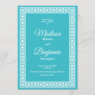 Moderne Hochzeit, Retro, Blau, Weiß Einladung