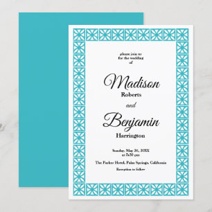 Moderne Hochzeit, Retro, Blau, Weiß Einladung