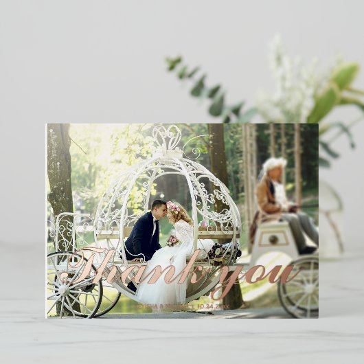 Moderne Hochzeit Rose Folie Hochzeit danke Karte (Stehend vorne)