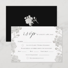 Moderne Hochzeit Rose weiß & schwarz trendy RSVP Karte
