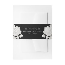Moderne Hochzeit Rose weiß und schwarz im Trend Einladungsbanderole
