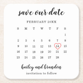 Moderne Hochzeit Rot Herz Save-the-Date-Kalender Rechteckiger Pappuntersetzer