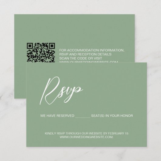 Moderne Hochzeit Sage grüner QR-Code reservierte S Einladung (Vorne/Hinten)