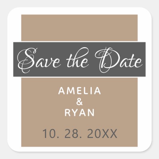 Moderne Hochzeit Save the Date Quadratischer Aufkleber (Vorderseite)