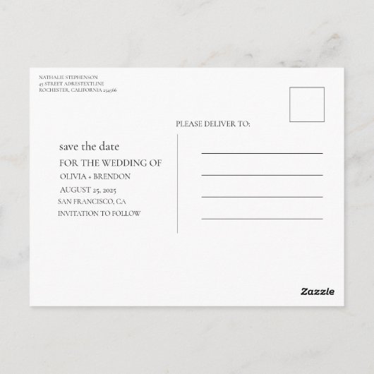 Moderne Hochzeit Sichern Das Datum Postkarte (Rückseite)