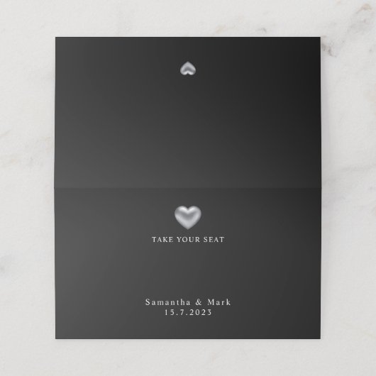 Moderne Hochzeit - Silberherz-Platzkarte Platzkarte (Außenseite Aufgefaltet)