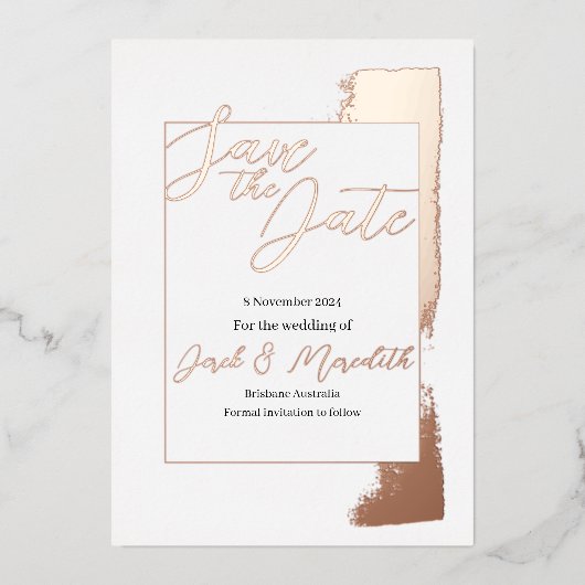 Moderne Hochzeit Speichern Sie das Datum Einladung (Vorderseite)