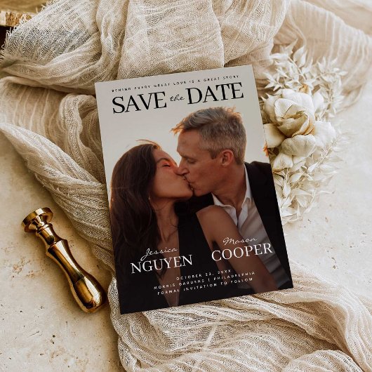 Moderne Hochzeit speichert die Date Movie Post Car Save The Date