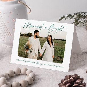 Moderne Hochzeit und hellgrüne Schrift Foto Feiertagskarte
