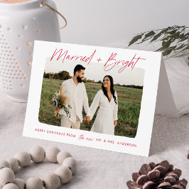 Moderne Hochzeit und hellrote Schrift Foto Feiertagskarte