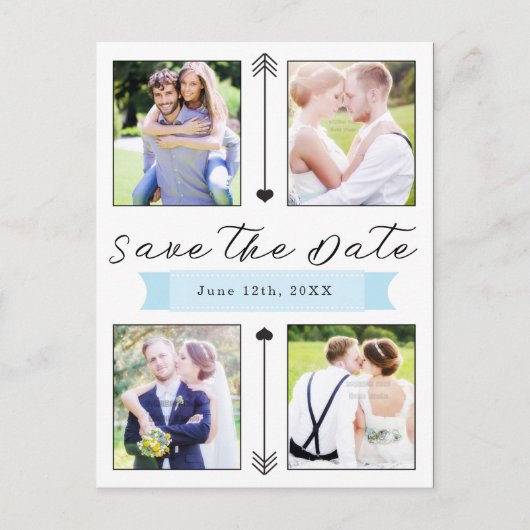 Moderne Hochzeit Verlobung 4 Foto Save the Date Postkarte (Vorderseite)