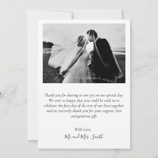 Moderne Hochzeit Vielen Dank, dass Sie Script Foto Dankeskarte (Rückseite)